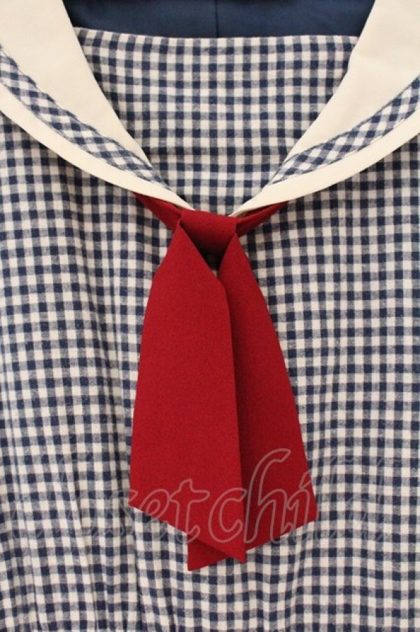 画像2: Fi.n.t / ギンガムセーラーワンピース  クロ×オフシロ O-26-04-06-102-CA-OP-IG-OS (2)