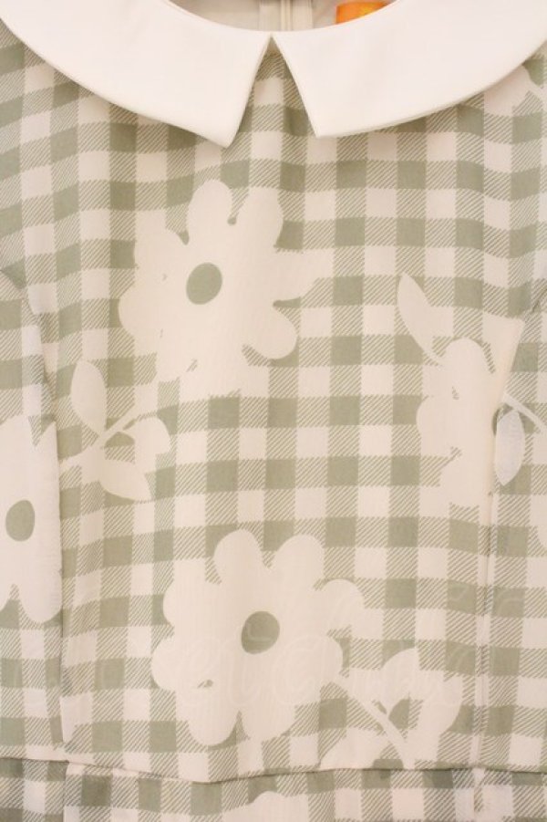 画像2: Fi.n.t / マーガレットギンンガムチェックシフォン半袖ワンピース  グリーン×アイボリー O-26-04-06-103-CA-OP-IG-OS (2)