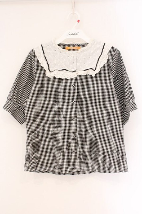 画像1: Fi.n.t / ライン使いコットンレースヨークブラウス  クロ×シロ O-26-04-06-125-CA-BL-IG-OS (1)