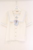 画像1: Amavel / Crown Emblemスクエアセーラーブラウス F シロｘサックス O-26-04-06-002-CA-BL-YM-OS (1)