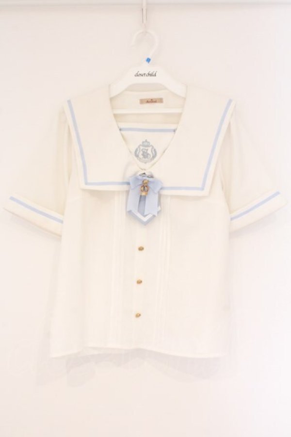 画像1: Amavel / Crown Emblemスクエアセーラーブラウス F シロｘサックス O-26-04-06-002-CA-BL-YM-OS (1)