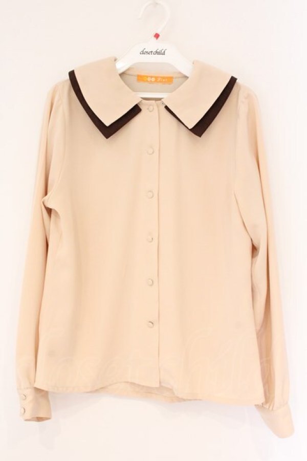 画像1: Fi.n.t / ダブル衿配色タイ付きブラウス  ベージュ×ブラウン O-26-04-06-014-CA-BL-IG-OS (1)
