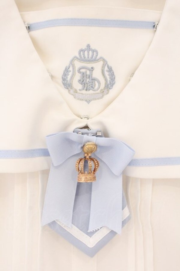 画像2: Amavel / Crown Emblemスクエアセーラーブラウス F シロｘサックス O-26-04-06-002-CA-BL-YM-OS (2)