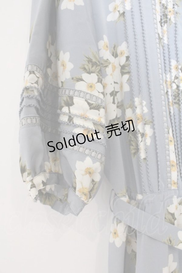 画像2: INGEBORG / 梯子レース花柄半袖ワンピース  サックス O-26-04-07-013-LO-OP-IG-OS (2)
