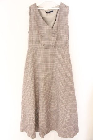 画像: an another angelus / ダブル釦ミニチェックフレアージャンパースカート  ベージュ O-26-04-07-002-CA-OP-IG-OS