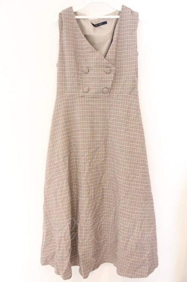 画像1: an another angelus / ダブル釦ミニチェックフレアージャンパースカート  ベージュ O-26-04-07-002-CA-OP-IG-OS (1)