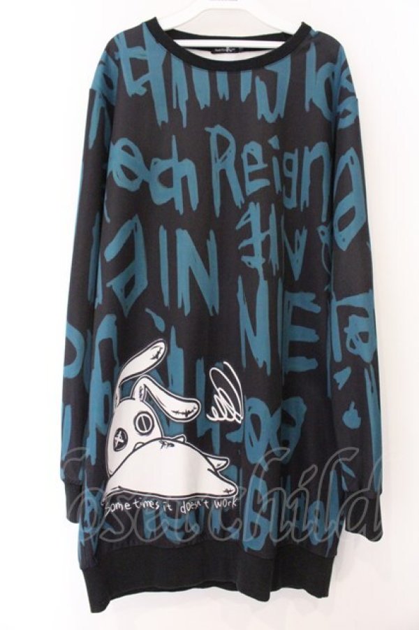 画像1: NieR Clothing / 転写ptプルオーバー F ブラック×グリーン O-26-04-07-014-PU-TO-OW-OS (1)