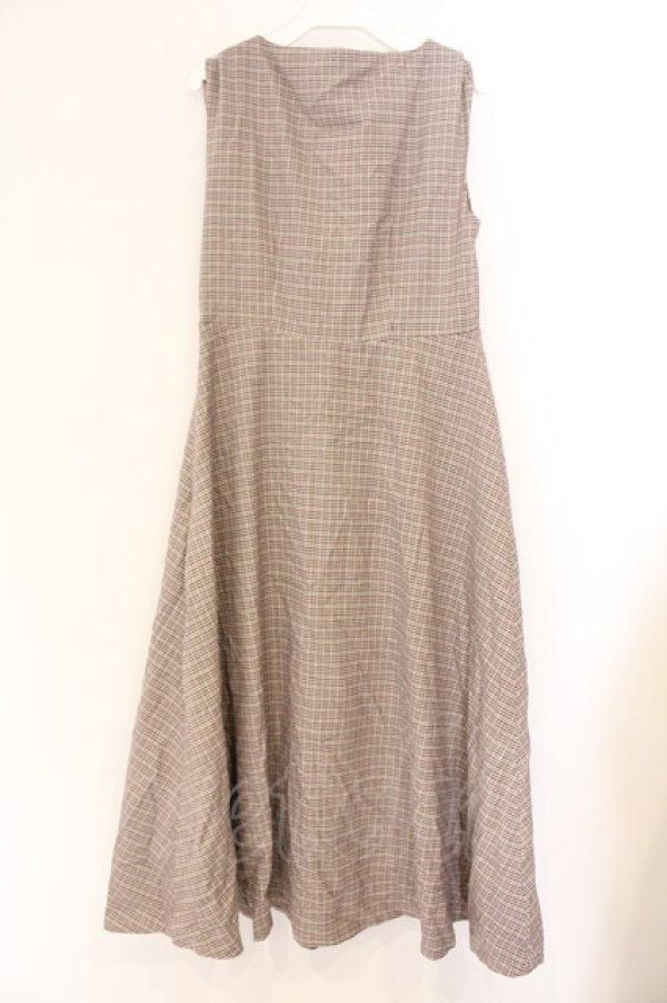 画像2: an another angelus / ダブル釦ミニチェックフレアージャンパースカート  ベージュ O-26-04-07-002-CA-OP-IG-OS (2)