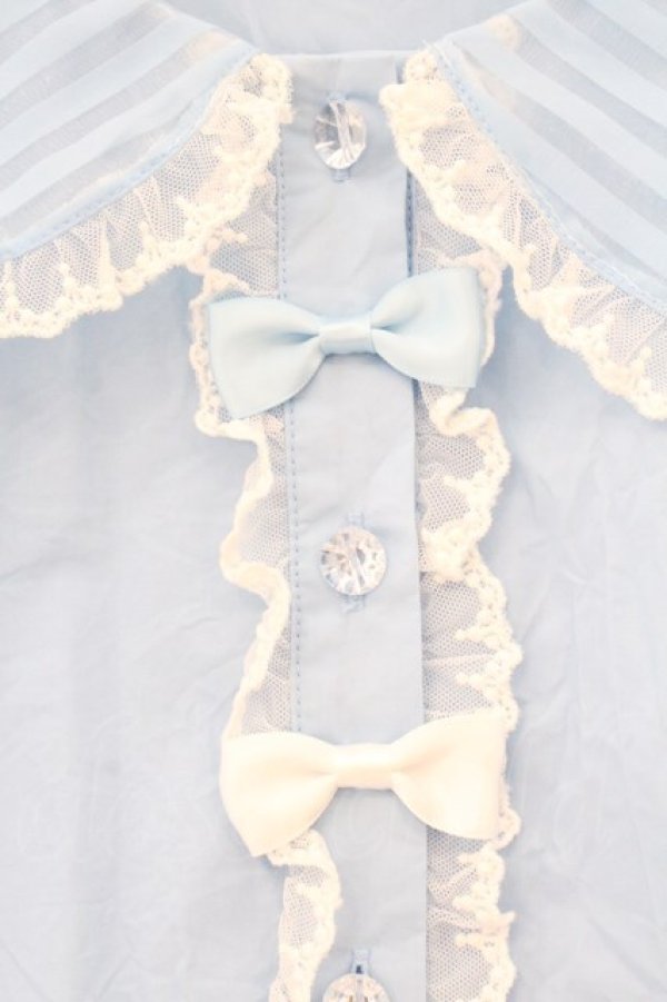 画像2: 猫与 鈴草 / ストライプスリーブブラウス L サックス O-26-04-09-029-LO-BL-IG-OS (2)