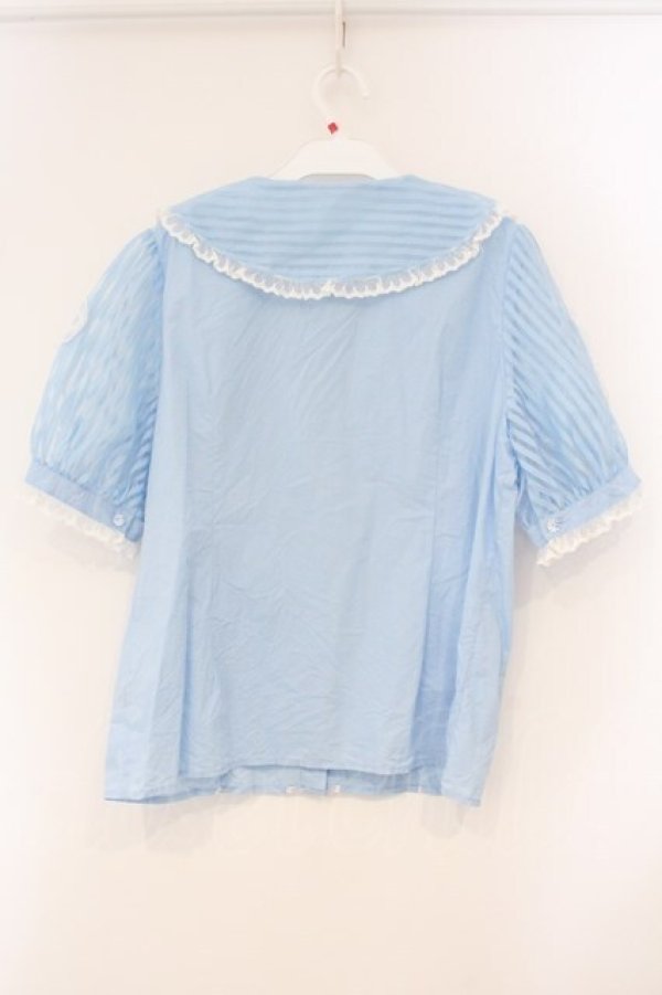 画像4: 猫与 鈴草 / ストライプスリーブブラウス L サックス O-26-04-09-029-LO-BL-IG-OS (4)