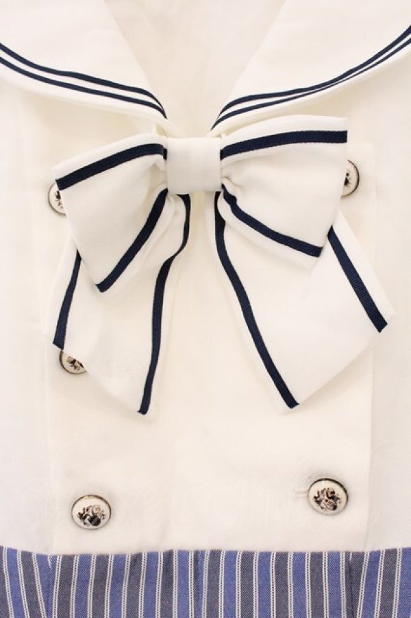 画像2: Secret Honey / ストライプセーラーワンピース 2 シロ×ブルー O-26-04-09-039-CA-OP-IG-OS (2)