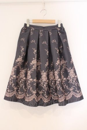 画像: axes femme / リボンプリントスカート  ネイビー×ベージュ O-26-04-09-041-AX-SK-IG-OS