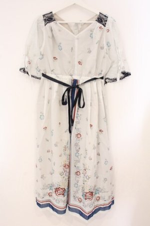 画像: axes femme / ボタニカルスカーフ柄ワンピース F オフシロ×ネイビー O-26-04-09-042-AX-OP-IG-OS