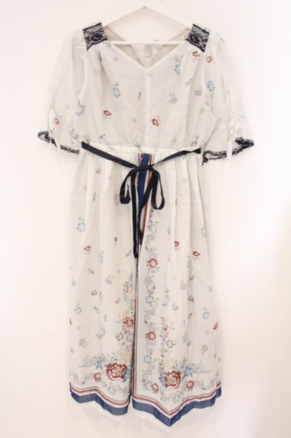 画像1: axes femme / ボタニカルスカーフ柄ワンピース F オフシロ×ネイビー O-26-04-09-042-AX-OP-IG-OS (1)