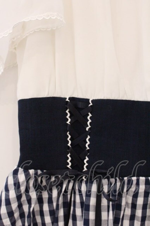 画像2: Secret Honey / ダブルレースアップオフショルワンピース 2 ネイビー×シロ O-26-04-09-045-CA-OP-OW-OS (2)