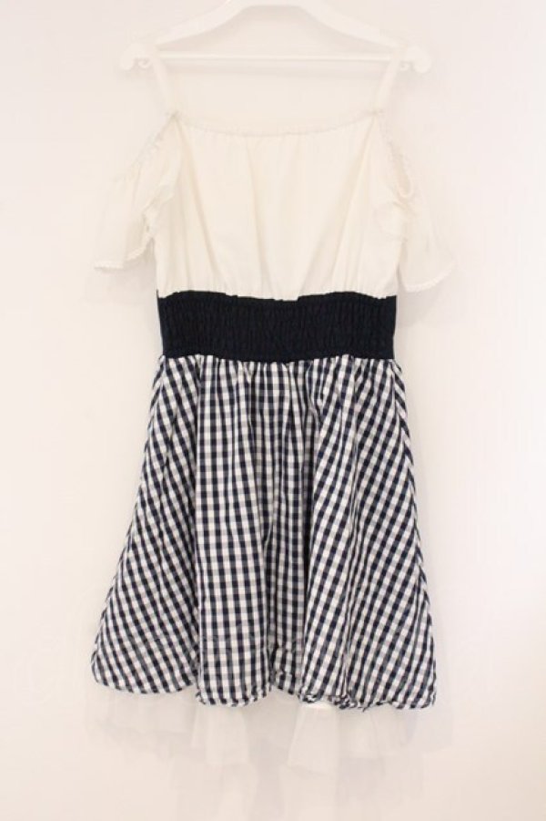 画像3: Secret Honey / ダブルレースアップオフショルワンピース 2 ネイビー×シロ O-26-04-09-045-CA-OP-OW-OS (3)