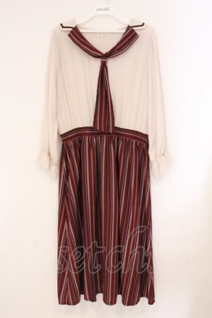 画像: axes femme / ストライプセーラーワンピース M ワイン×キナリ O-26-04-09-052-AX-OP-OW-OS