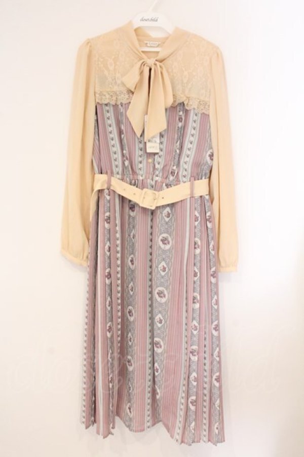 画像1: axes femme / レトロモチーフボータイワンピース M キナリ O-26-04-09-054-AX-OP-OW-OS (1)