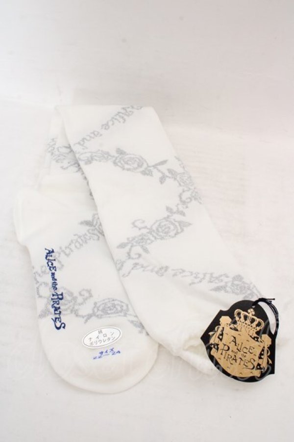 画像1: ALICE and the PIRATES / A/Pレースアップローズオーバーニーソックス  シロ×シルバー O-26-04-09-1056-PA-ZA-IG-OS (1)