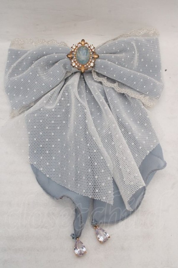 画像1: Amavel / リボンパーツ付レースリボンバレッタ  アオｘシロ O-26-04-09-1096-CA-ZA-YM-OS (1)