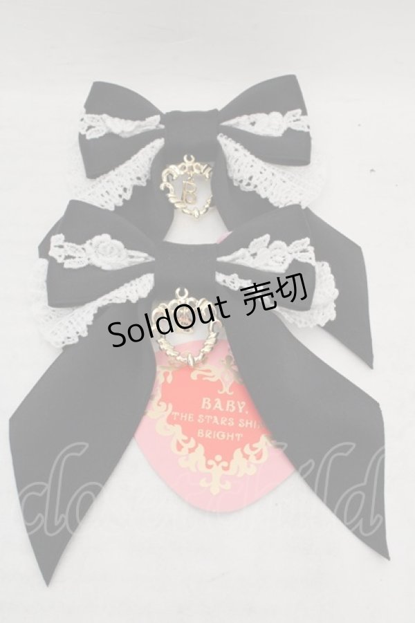 画像1: BABY,THE STARS SHINE BRIGHT / ローズレースのダルサテンリボンクリップ  クロ×シロ O-26-04-09-1100-BA-AC-IG-OS (1)