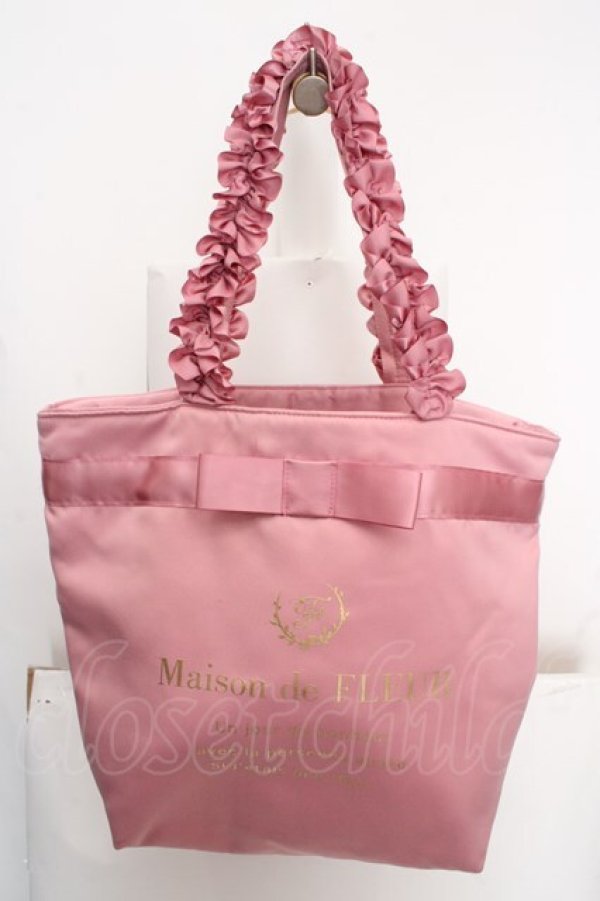 画像1: Maison de FLEUR / ブランドロゴフリルハンドルトートMバッグ  ピンク O-26-04-09-1124-LO-BG-IG-OS (1)