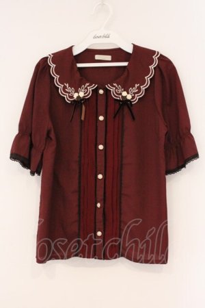 画像: axes femme POETIQUE / 立体バラスカラップ襟半袖ブラウス M ワイン O-26-04-09-058-AX-BL-OW-OS