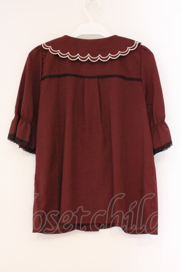 画像3: axes femme POETIQUE / 立体バラスカラップ襟半袖ブラウス M ワイン O-26-04-09-058-AX-BL-OW-OS (3)