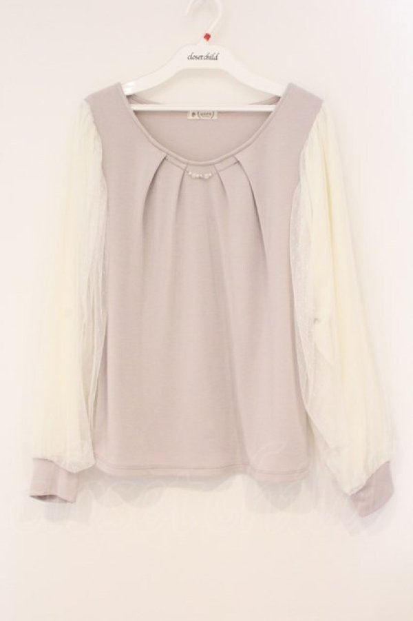 画像1: axes femme / ドットチュールスリーブカットソー M ラベンダー O-26-04-09-061-AX-TO-OW-OS (1)