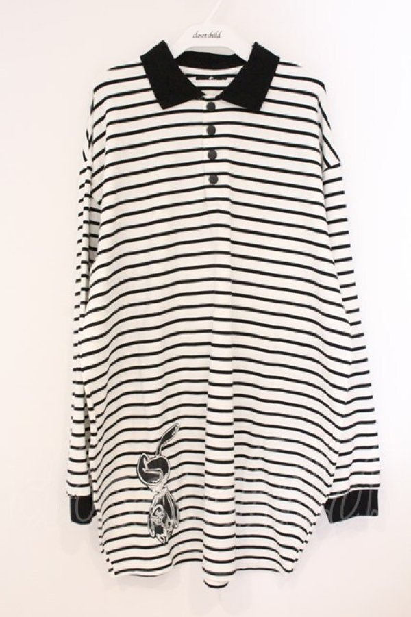 画像1: NieR Clothing / 襟付きボーダーBIGカットソー F ホワイトｘブラック O-26-04-09-063-PU-TO-YM-OS (1)