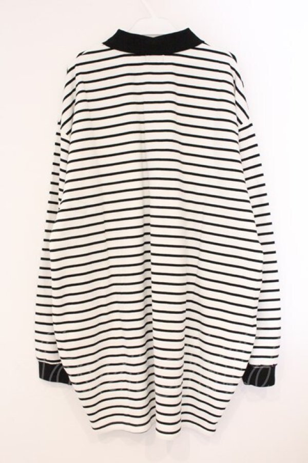 画像3: NieR Clothing / 襟付きボーダーBIGカットソー F ホワイトｘブラック O-26-04-09-063-PU-TO-YM-OS (3)