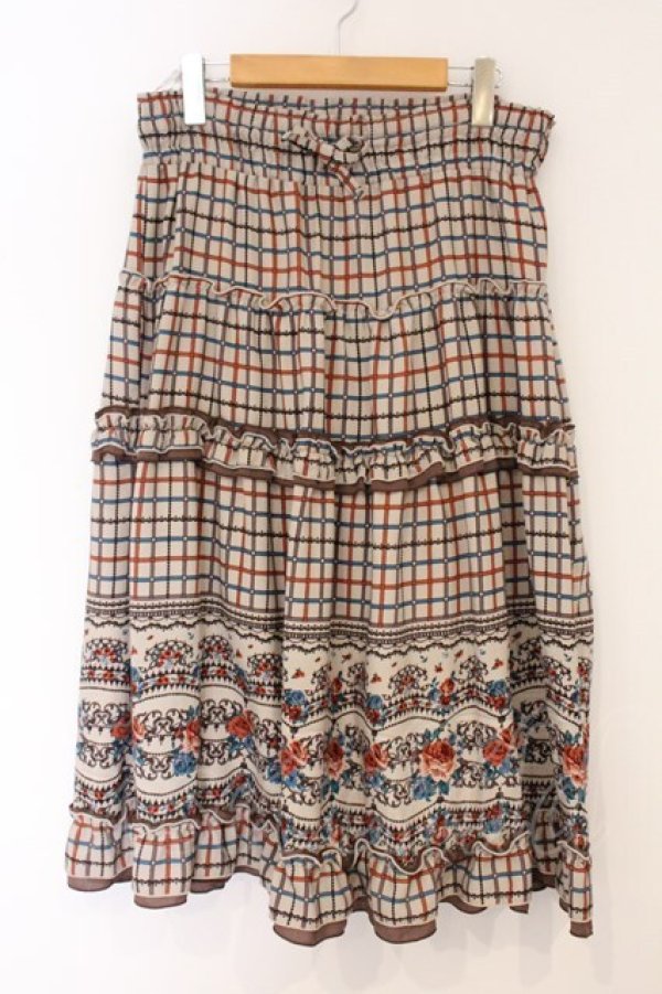 画像1: axes femme / パネル柄ロングスカート M ベージュ×ブラウン O-26-04-09-066-AX-SK-IG-OS (1)