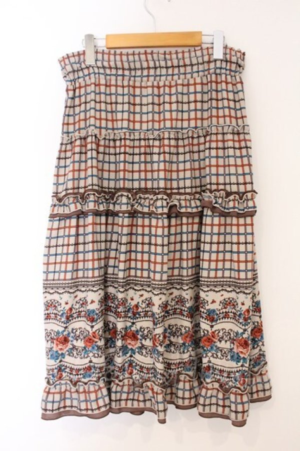 画像3: axes femme / パネル柄ロングスカート M ベージュ×ブラウン O-26-04-09-066-AX-SK-IG-OS (3)