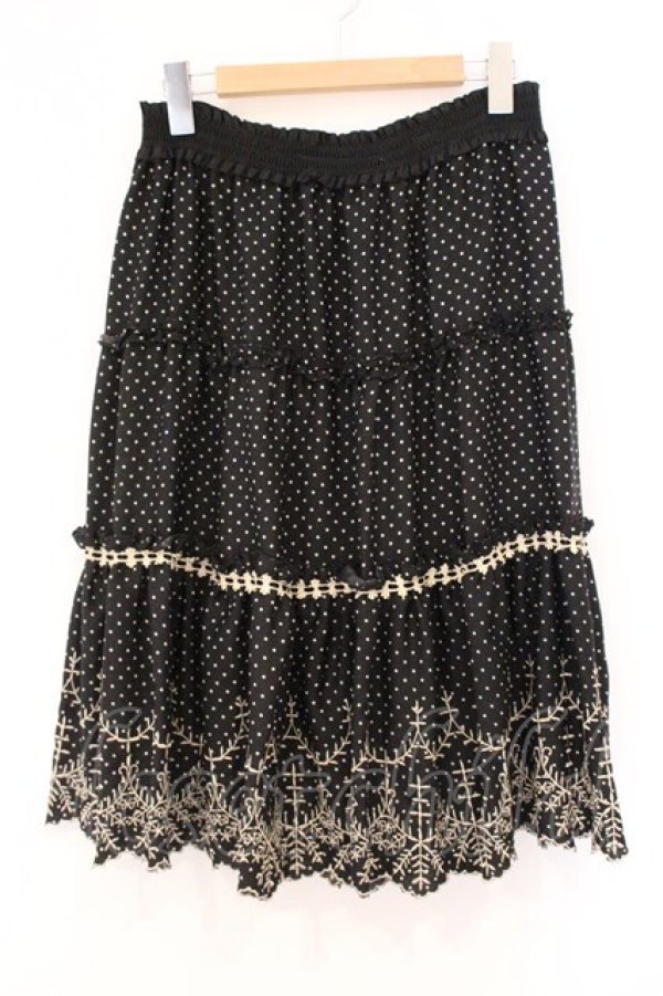 画像1: axes femme / 刺繍入りドットスカート  クロ O-26-04-09-071-AX-SK-IG-OS (1)