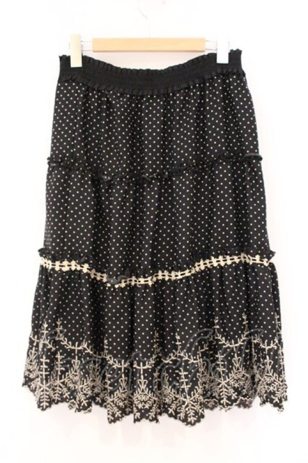 画像3: axes femme / 刺繍入りドットスカート  クロ O-26-04-09-071-AX-SK-IG-OS (3)