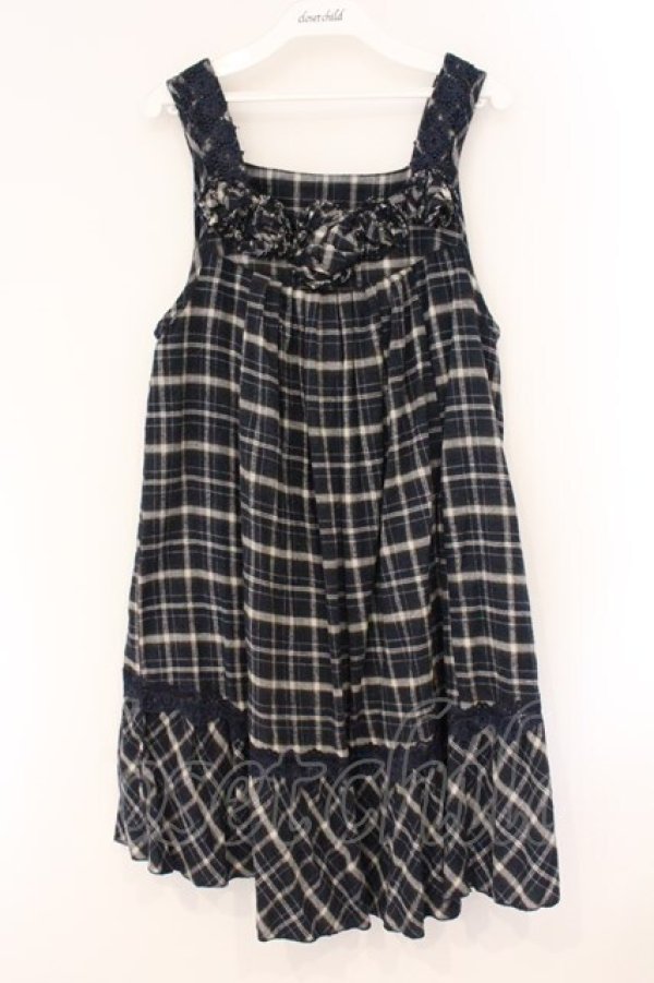 画像1: axes femme / フラワーモチーフジャンパースカート M ネイビー O-26-04-09-081-AX-OP-IG-OS (1)