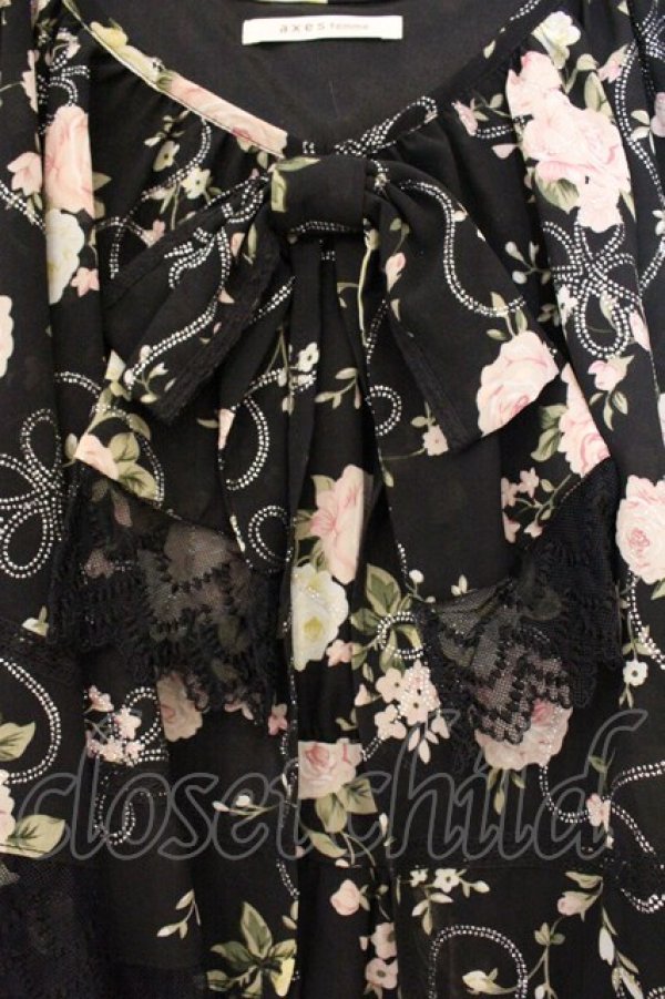 画像2: axes femme / ラメシフォンプリントチュニ  クロ O-26-04-09-084-AX-OP-IG-OS (2)