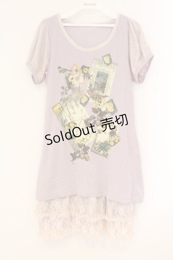 画像1: axes femme / カットソー花リース柄チュニ  ラベンダー O-26-04-09-087-AX-OP-IG-OS (1)