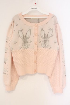 画像: Candy Stripper / RABBIT FLOWER KNIT CARDIGAN（ラビットフラワーニットカーディガン）  ピンク O-26-04-09-013-PU-TO-IG-OS