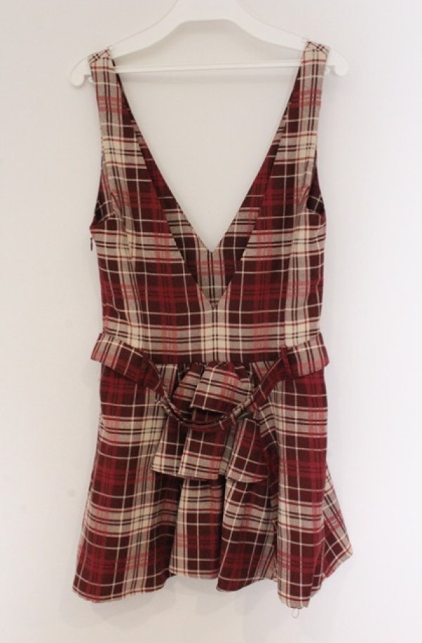 画像2: NO.S PROJECT / チェックボックスプリーツワンピース  ワイン O-26-04-10-048-LO-OP-IG-OS (2)