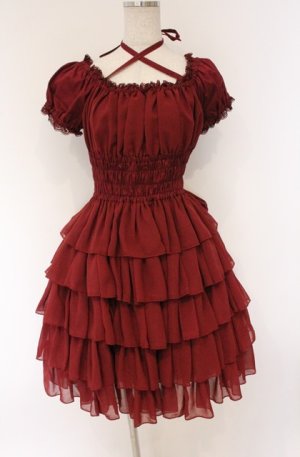 画像: Pina sweetcollection / シフォンフリルワンピース  ワイン O-26-04-10-049-LO-OP-IG-OS