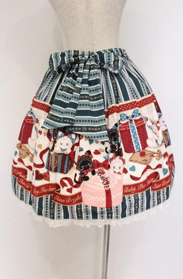 画像3: BABY,THE STARS SHINE BRIGHT / ねこくみゃちゃんのHappy Meow Meow Present柄スカート  グリーン O-26-04-10-057-BA-SK-OW-OS (3)