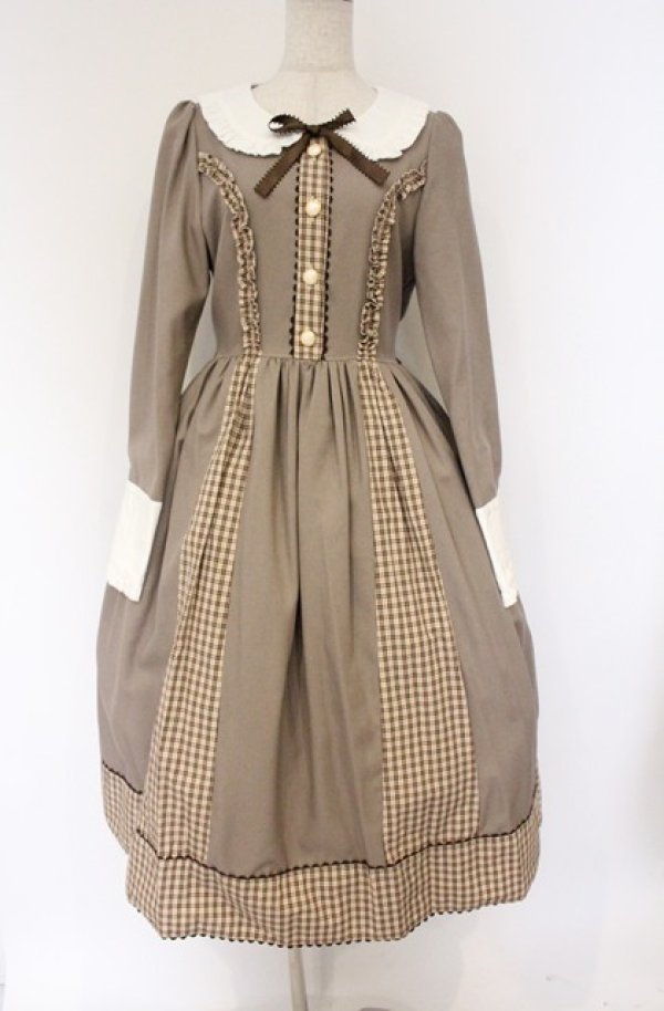 画像1: ALICE and the PIRATES / スクールガールワンピース  ベージュ×ブラウン O-26-04-10-060-PA-OP-OW-OS (1)