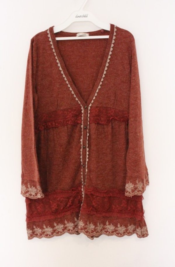 画像1: axes femme / 薔薇刺繍ニットロングカーディガン  オレンジ系 O-26-04-10-011-AX-TO-IG-OS (1)