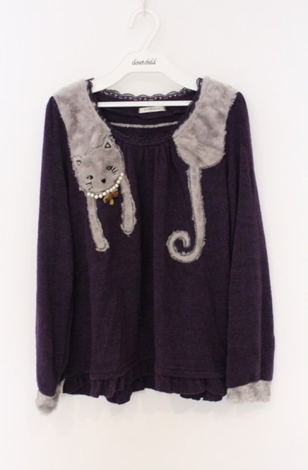 画像1: axes femme / ねこちゃん巻き付きプルオーバー M パープル O-26-04-10-012-AX-TO-IG-OS (1)