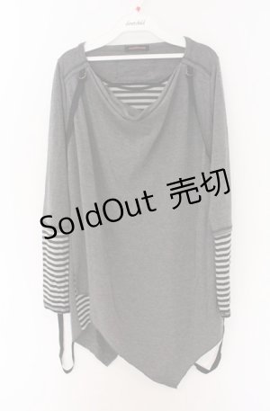 画像: ALGONQUINS / ボーダーレイヤードアシンメトリーカットソー F グレーｘブラックｘホワイト O-26-04-10-002-AL-TO-YM-OS