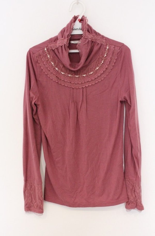 画像1: axes femme / パールレースギャザーネックカットソー M ピンク O-26-04-10-013-AX-TO-IG-OS (1)