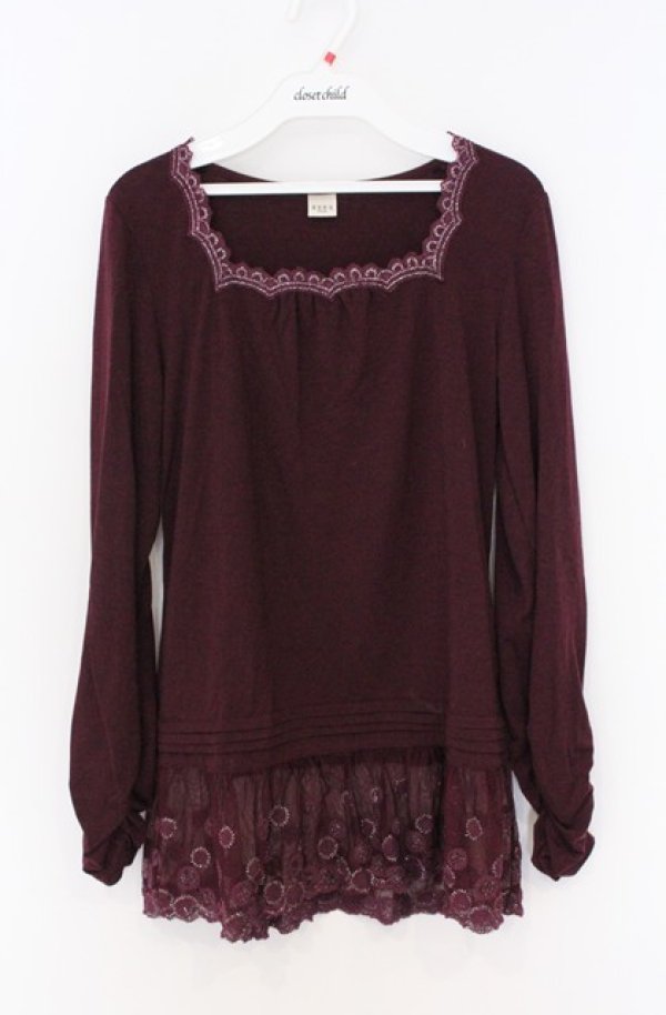 画像1: axes femme / ラメ刺繍カットソー M ワイン O-26-04-10-018-AX-TO-IG-OS (1)