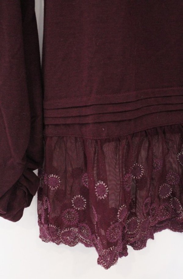 画像2: axes femme / ラメ刺繍カットソー M ワイン O-26-04-10-018-AX-TO-IG-OS (2)