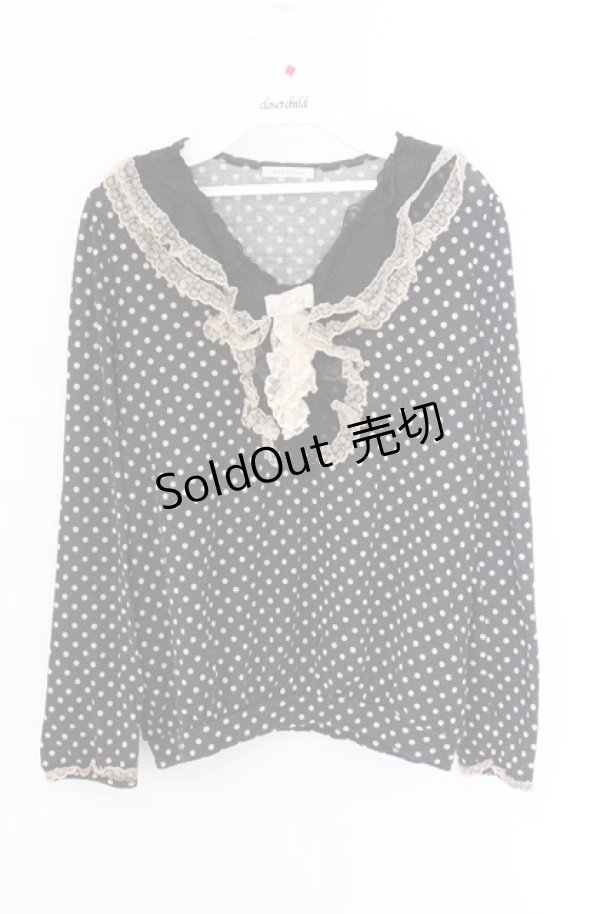 画像1: axes femme / リボンレースドットカットソー M クロ O-26-04-10-020-AX-TO-IG-OS (1)